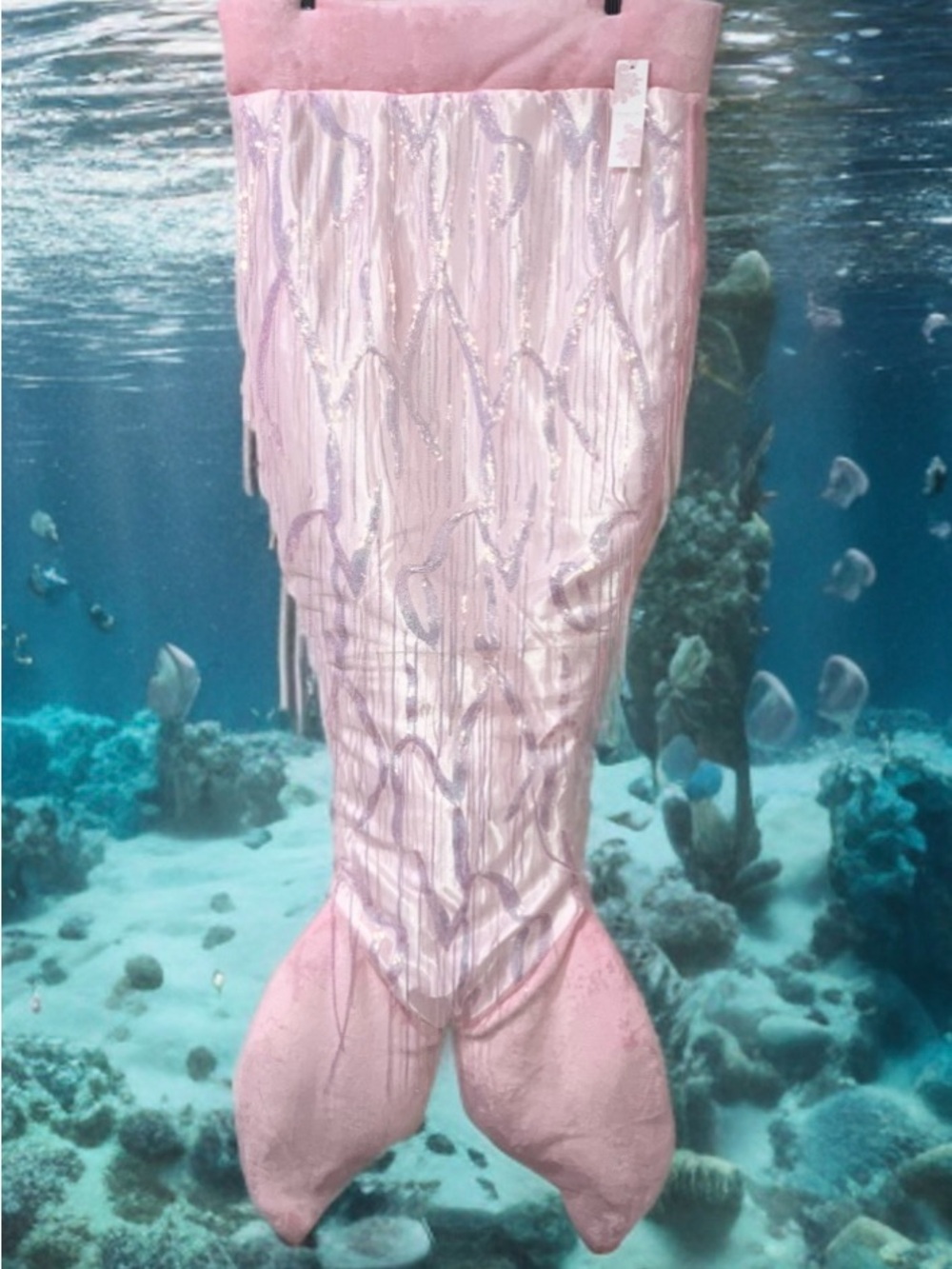 Shabby Chic Pink Faux Fur Snuggle Mermaid Tail Sequin Bling Shimmery Blanket NWT